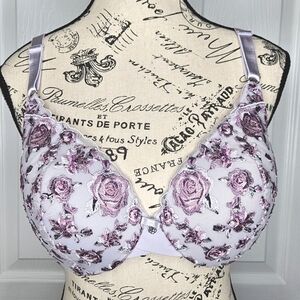 La Vie En Rose Bra Lace Floral Embroidered Lingerie Purple White Size 38B